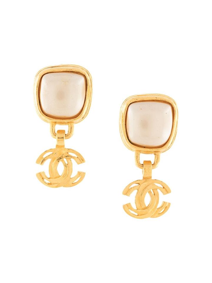 Chanel Pre-owned Faux-pearl Square Swing Earrings - Gold
