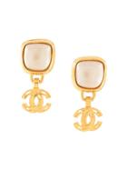 Chanel Pre-owned Faux-pearl Square Swing Earrings - Gold