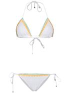 Missoni Crochet Triangle Bikini With Multicolour Trim - White