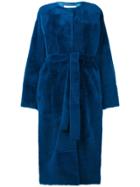 Inès & Maréchal Belted Shearling Coat - Blue