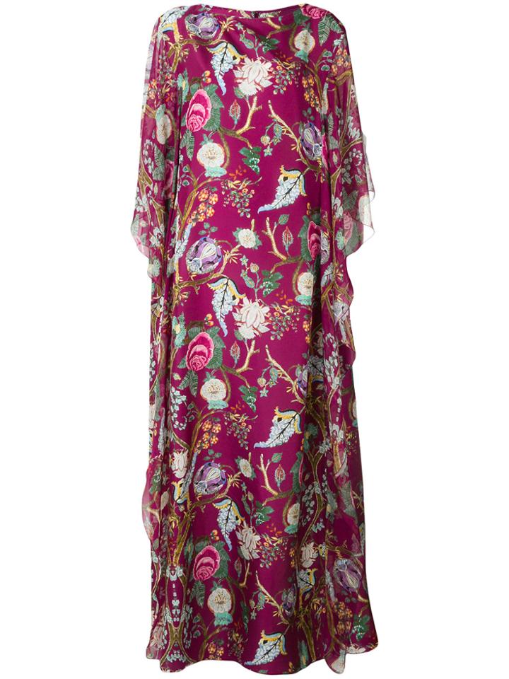 Alberta Ferretti Flared Floral Gown - Pink & Purple