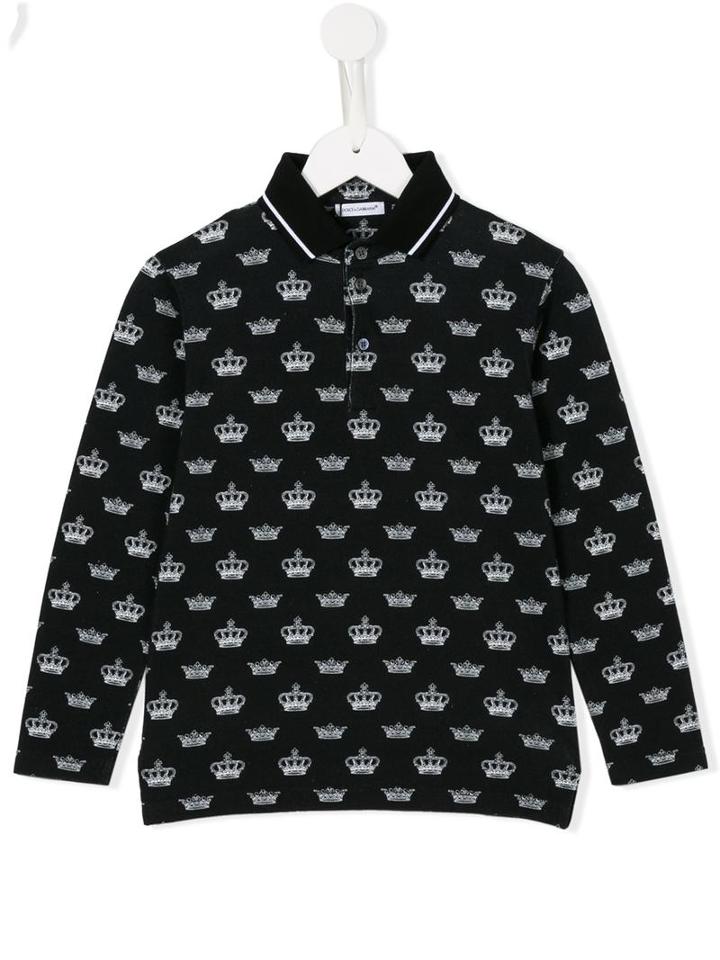 Dolce & Gabbana Kids Crown Print Polo Shirt, Boy's, Size: 10 Yrs, Black