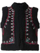 Vilshenko Embroidered Floral Panel Gilet, Women's, Size: 8, Black, Sheep Skin/shearling