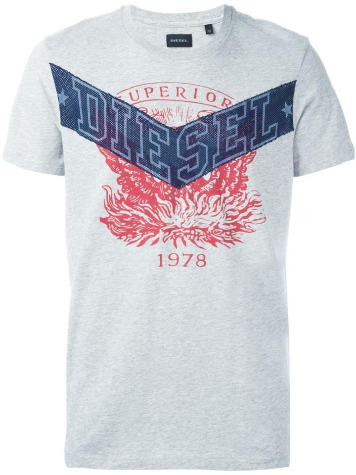 Diesel Logo Print T-shirt, Men's, Size: Medium, Grey, Cotton