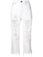 One Teaspoon Ripped Bootcut Cropped Jeans - White