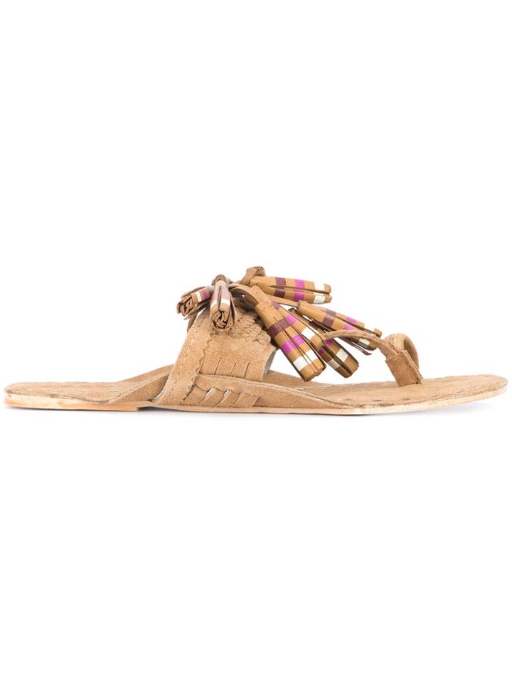 Figue Striped Tassel Scaramouche Sandals - Brown