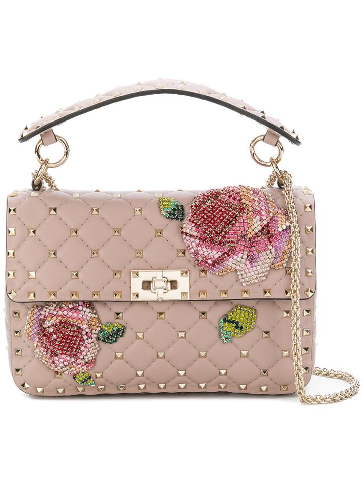 Valentino Floral Rockstud Shoulder Bag - Pink & Purple