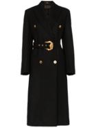 Versace Double-breasted Long Wool Coat - Black