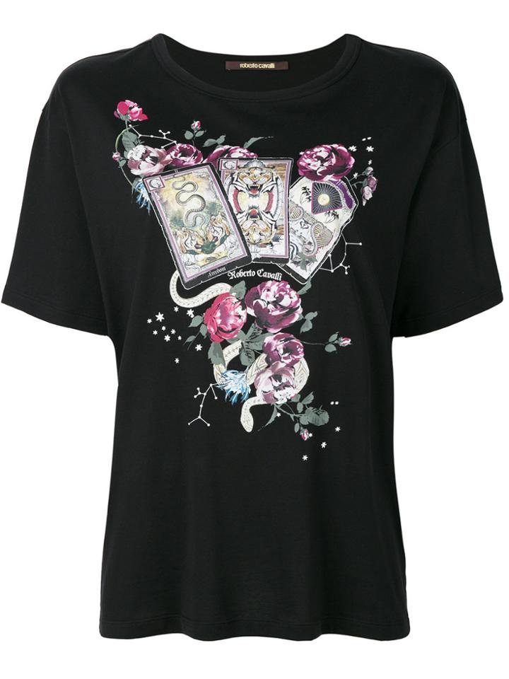 Roberto Cavalli Card Print T-shirt - Black