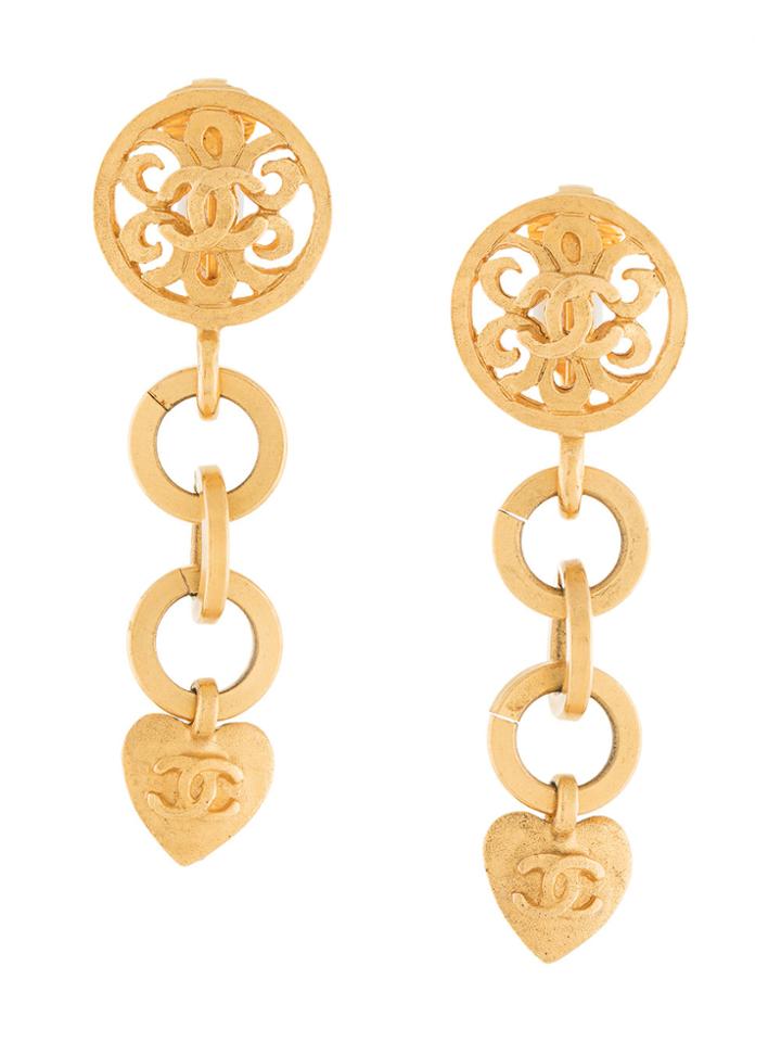 Chanel Vintage Mini Heart Swing Earrings - Metallic