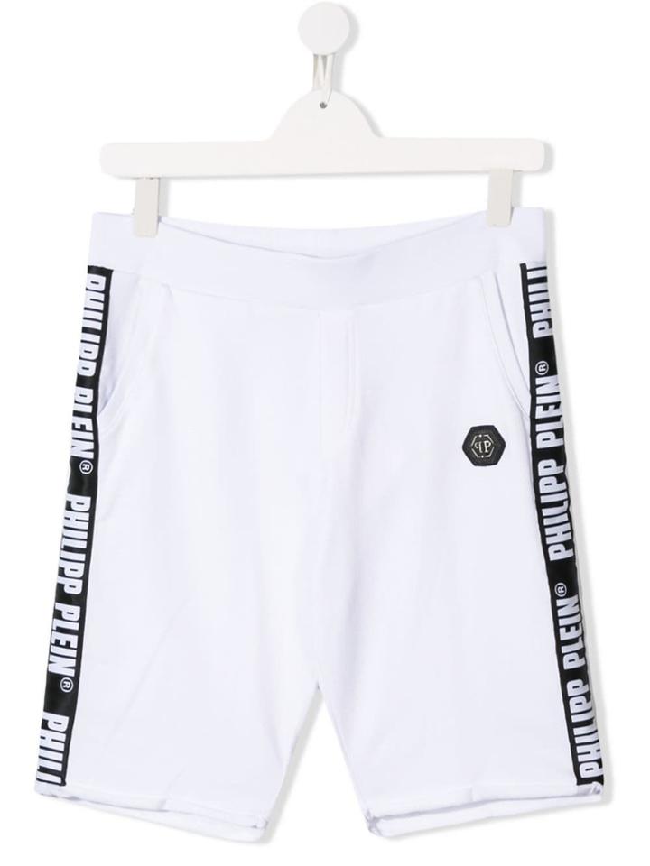 Philipp Plein Junior Logo Print Casual Shorts - White