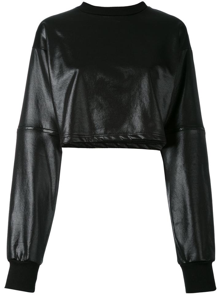 Numero00 - Zipped Sleeves Cropped Blouse - Women - Cotton - S, Black, Cotton