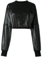 Numero00 - Zipped Sleeves Cropped Blouse - Women - Cotton - S, Black, Cotton