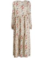Semicouture Long Floral Panelled Dress - Neutrals