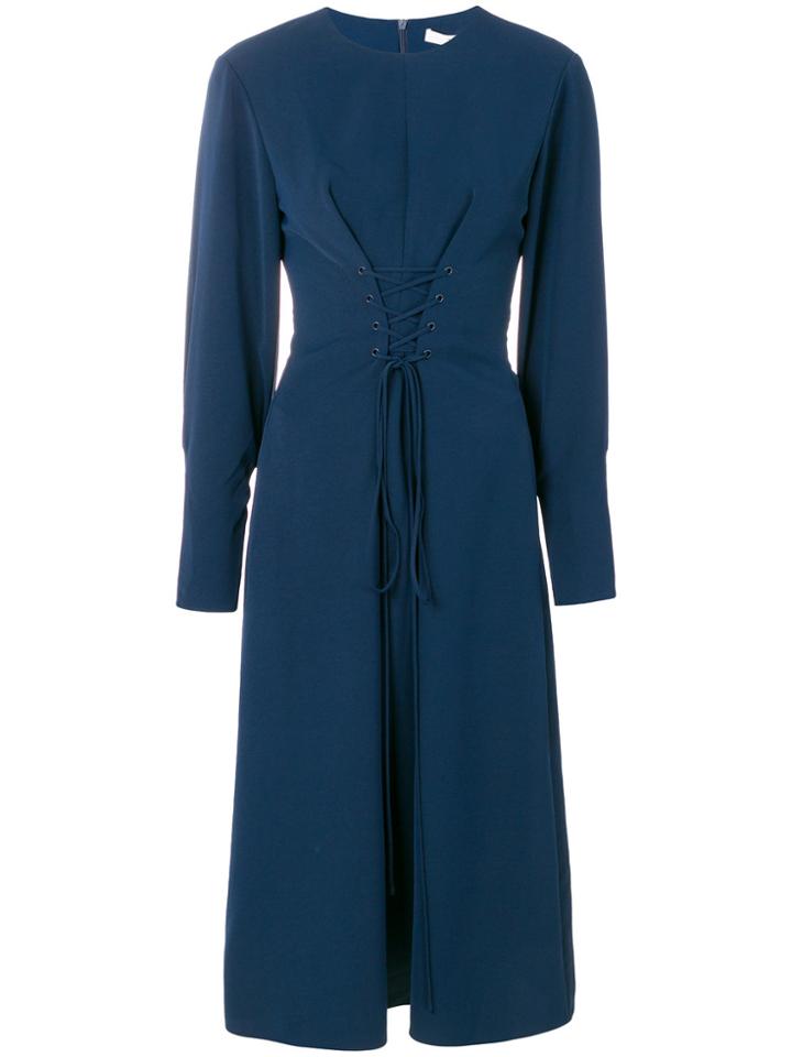 Tibi Drape Twill Lace Up Corset Dress - Blue