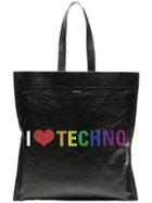 Balenciaga Supermarket Techno Print Leather Shopper Tote - Black