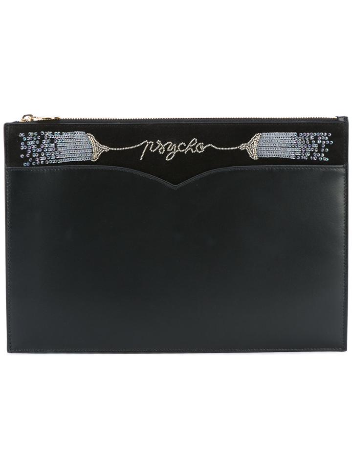 Olympia Le-tan Psycho Embroidered Large Pouch - Black