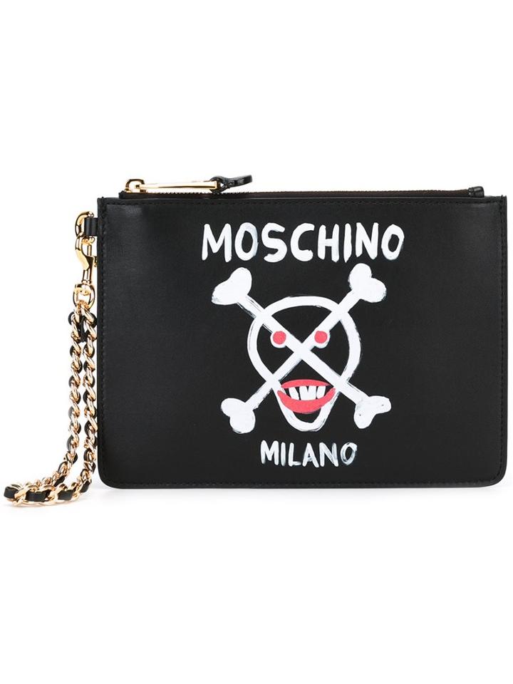 Moschino Skull Print Clutch, Women's, Black