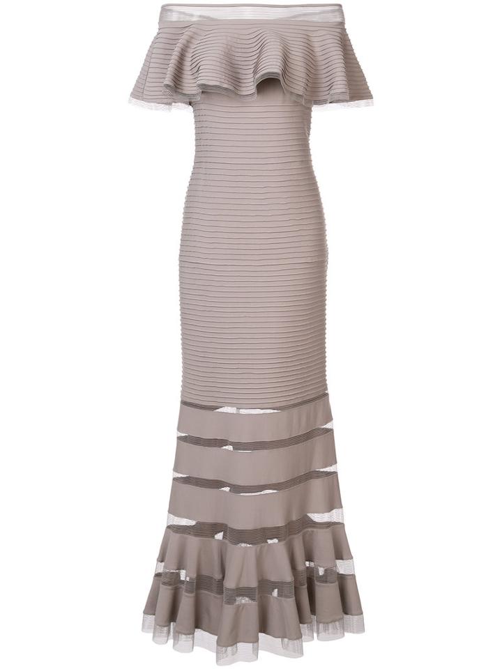 Tadashi Shoji - Off Shoulder Pleated Trim Dress - Women - Nylon/spandex/elastane/rayon - Xl, Nude/neutrals, Nylon/spandex/elastane/rayon