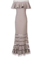Tadashi Shoji - Off Shoulder Pleated Trim Dress - Women - Nylon/spandex/elastane/rayon - Xl, Nude/neutrals, Nylon/spandex/elastane/rayon