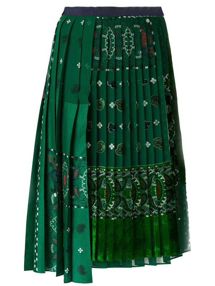 Sacai - Asymmetric Pleated Skirt - Women - Polyester/cupro/rayon - 3, Green, Polyester/cupro/rayon