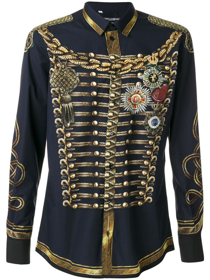 Dolce & Gabbana Military Jacket Print Shirt - Blue