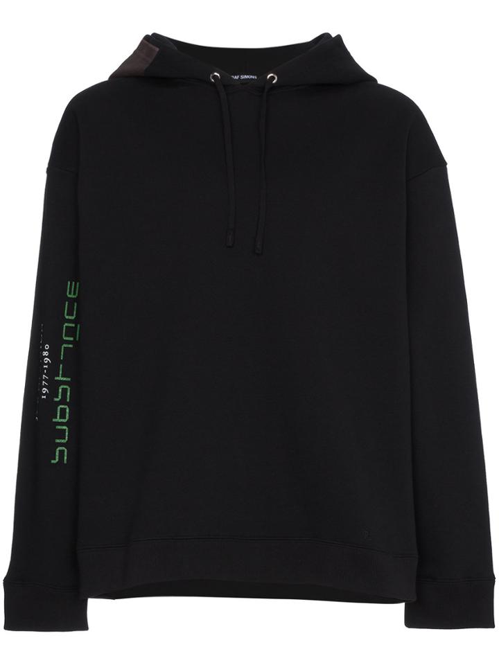 Raf Simons Rose Print Cotton Hoodie - Black