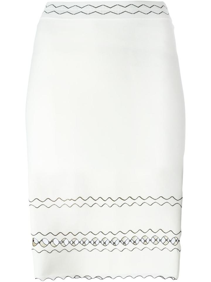 Alexander Mcqueen Wavy Embroidered Pencil Skirt, Women's, Size: M, Nude/neutrals, Viscose/polyester