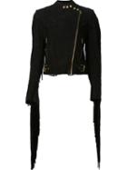 Ralph Lauren Fringed Biker Jacket, Women's, Size: 6, Black, Suede