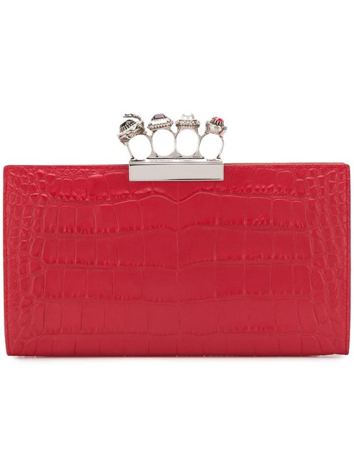 Alexander Mcqueen Skull Four-ring Flat Clutch - Red