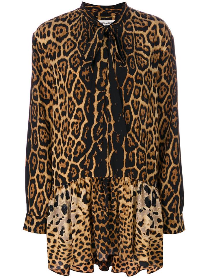 Saint Laurent - Leopard Print Neck Tie Dress - Women - Silk - 44, Black, Silk