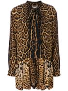 Saint Laurent - Leopard Print Neck Tie Dress - Women - Silk - 44, Black, Silk