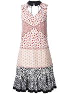 Coach 1941 Multipattern Ruffle Hem Tie Neck Dress