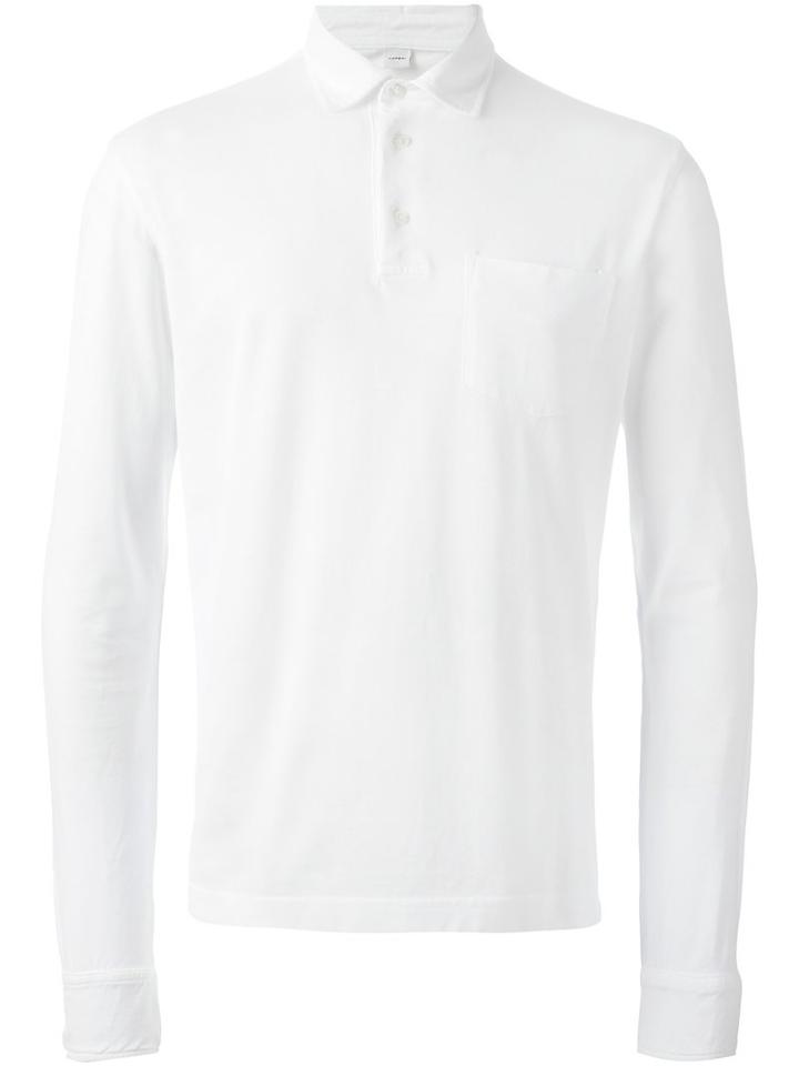Aspesi Long Sleeve Polo Shirt, Men's, Size: Medium, White, Cotton
