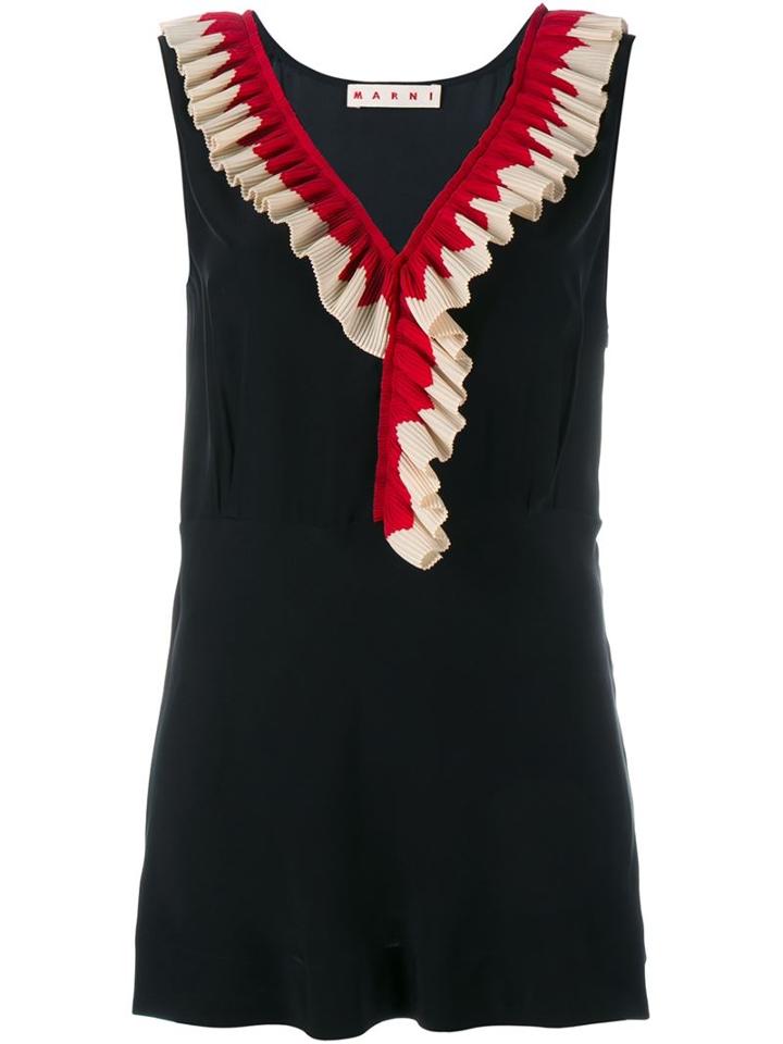 Marni Sleeveless Ruffle Silk Top