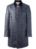 Thom Browne Checked Ball Collar Overcoat, Men's, Size: Iii, Blue, Cotton/polyurethane/cupro/wool