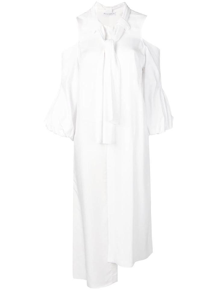 Jw Anderson Full Length Dress With Blush Bow - White