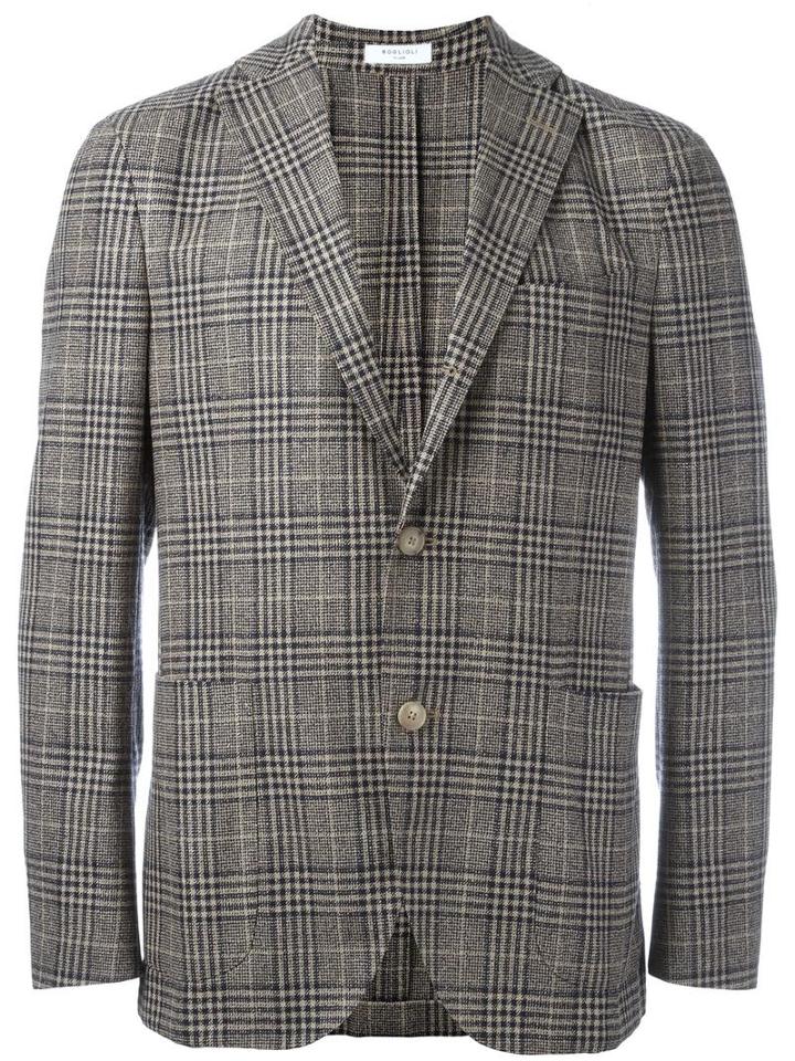 Boglioli Prince Of Wales Blazer, Men's, Size: 52, Nude/neutrals, Virgin Wool/cotton/polyamide/cupro