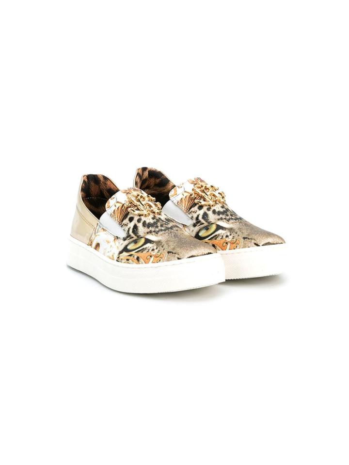Roberto Cavalli Junior Teen Leopard Print Sneakers - Gold