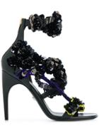 Versace Floral Sequin-embellished Sandals - Black