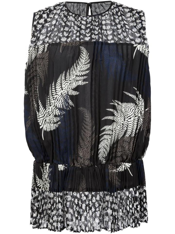 Sacai Pleated Fern Print Top - Black