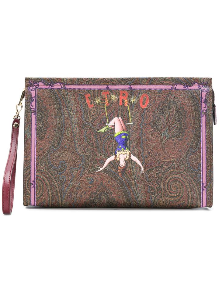 Etro Circus Print Clutch Bag - Brown