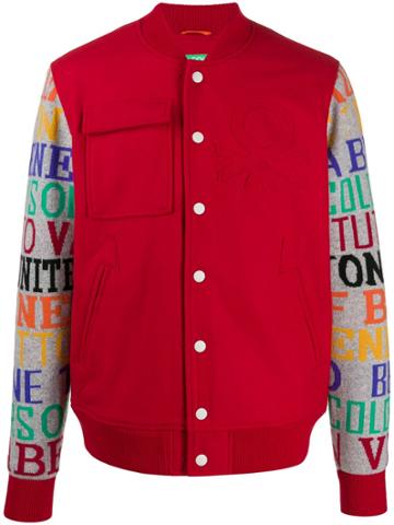 Benetton Printed Sleeve Bomber Jacket - Red