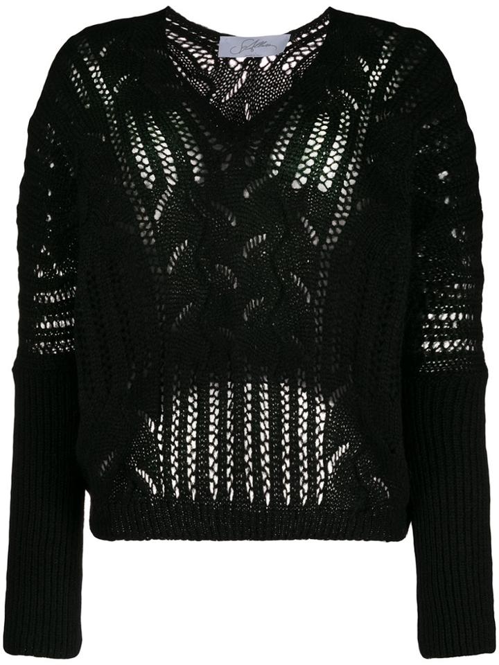 So Allure Loose Knit V-neck Jumper - Black