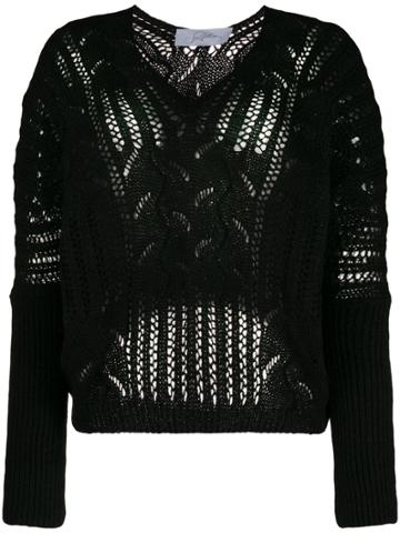 So Allure Loose Knit V-neck Jumper - Black