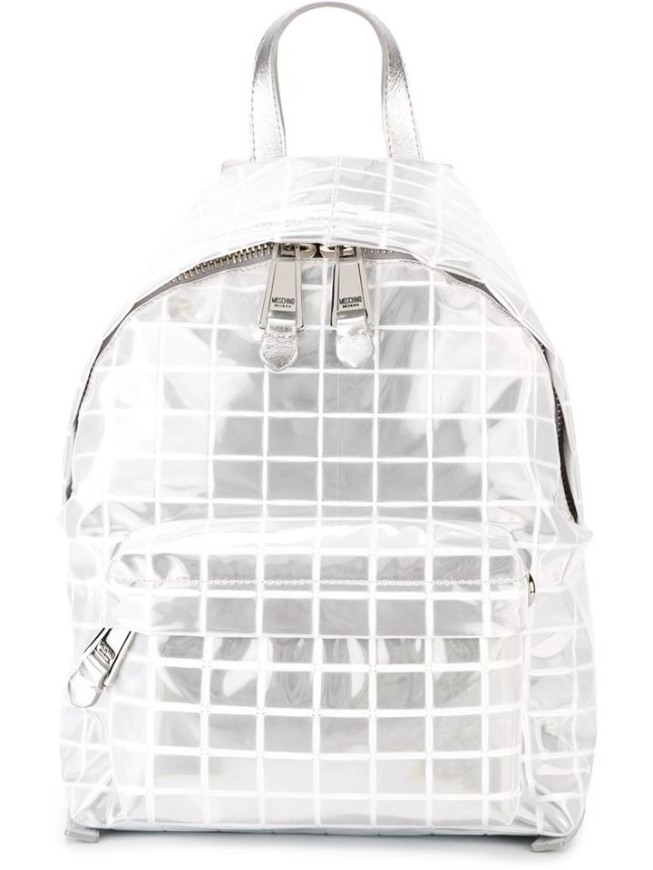 Moschino Check Pattern Backpack, White, Pvc
