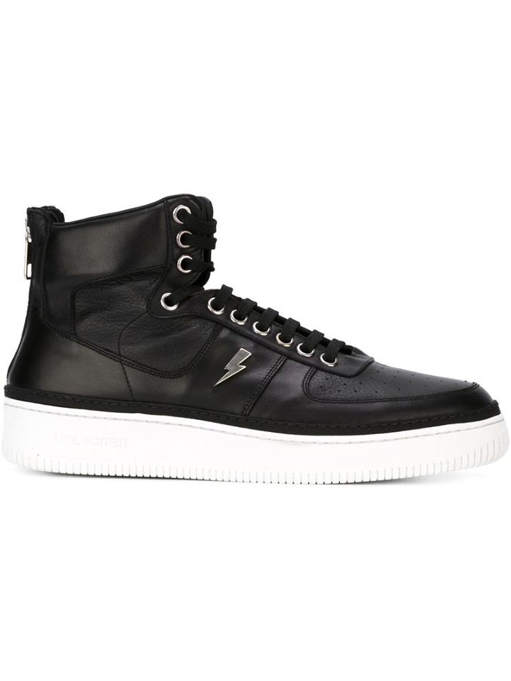 Neil Barrett City Basket Hi-top Sneakers, Men's, Size: 42, Black, Leather/rubber