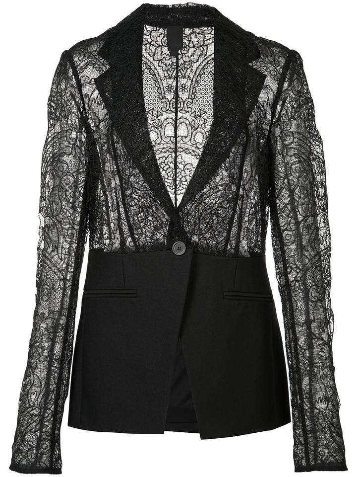 Vera Wang Floral Lace Blazer, Women's, Size: 10, Black, Silk/nylon/cotton/wool