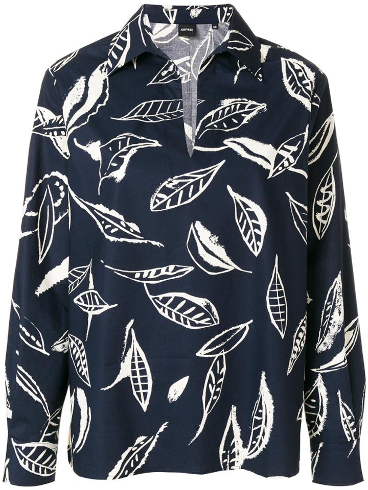 Aspesi Feather Print Split Neck Shirt - Blue