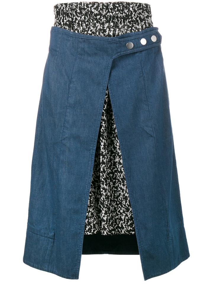 Creatures Of The Wind - Denim And Print Skirt - Women - Silk/cotton - 2, Women's, Blue, Silk/cotton